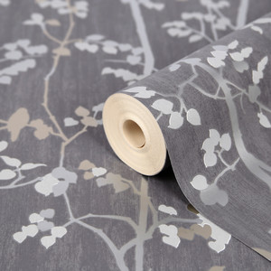 GoodHome Vinyl Wallpaper on Fleece Bromus, dark grey