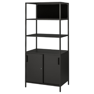 TROTTEN Cab w sliding doors/noticeboard, anthracite, 80x180 cm