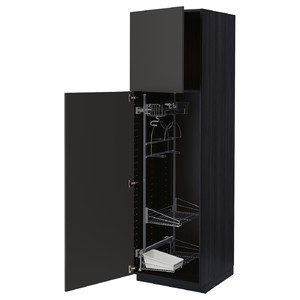 METOD High cabinet with cleaning interior, black/Nickebo matt anthracite, 60x60x200 cm