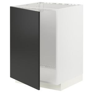 METOD Base cabinet for sink, white/Nickebo matt anthracite, 60x60 cm