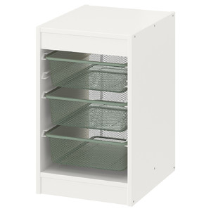 TROFAST Storage combination with boxes, white/light green-grey, 34x44x55 cm