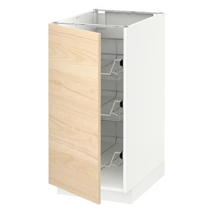 METOD Base cabinet with wire baskets, white/Askersund light ash effect, 40x60 cm