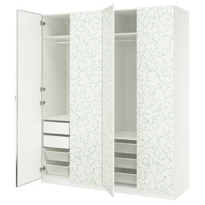 PAX / LINNABERG/ÅHEIM Wardrobe combination, white patterned/mirror glass, 200x66x236 cm