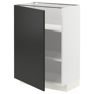 METOD Base cabinet with shelves, white/Nickebo matt anthracite, 60x37 cm