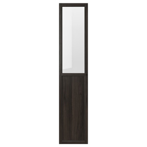 OXBERG Panel/glass door, dark brown oak effect, 40x192 cm