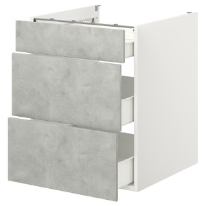ENHET Base cb w 3 drawers, white, concrete effect, 60x60x75 cm