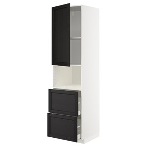 METOD / MAXIMERA Hi cab f micro w door/2 drawers, white/Lerhyttan black stained, 60x60x220 cm