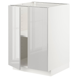 METOD Base cabinet with shelves/2 doors, white/Ringhult light grey, 60x60 cm