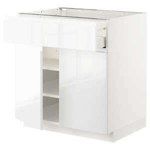 METOD / MAXIMERA Base cabinet with drawer/2 doors, white/Voxtorp high-gloss/white, 80x60 cm