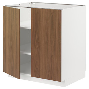 METOD Base cabinet with shelves/2 doors, white/Tistorp brown walnut effect, 80x60 cm