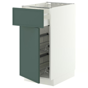 METOD/MAXIMERA Base cab w wire basket/drawer/door, white/Aspudden dark grey-green, 40x60 cm