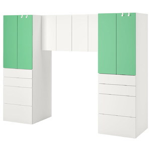 SMÅSTAD Storage combination, white/green, 240x57x181 cm