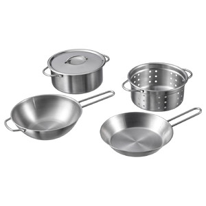 DUKTIG 5-piece toy cookware set, stainless steel colour
