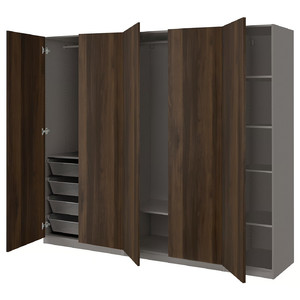 PAX / STORKLINTA Wardrobe combination, dark grey/dark brown stained oak effect, 250x60x201 cm