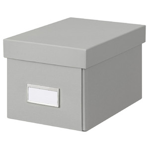 HOVKRATS Storage box with lid, light grey, 16x22x14 cm