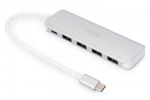 Digitus 4-Port USB-C HUB + PD 4x USB 3.0, 1x PD Charging, silver