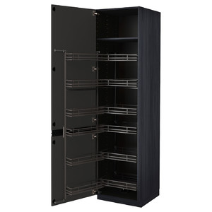 METOD High cabinet with pull-out larder, black/Upplöv matt anthracite, 60x60x220 cm