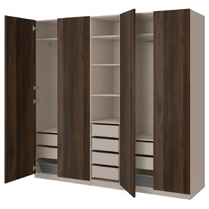 PAX / STORKLINTA Wardrobe combination, grey-beige/dark brown stained oak effect, 250x58x236 cm