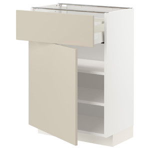 METOD / MAXIMERA Base cabinet with drawer/door, white/Havstorp beige, 60x37 cm