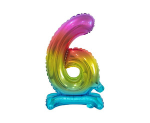 Foil Balloon Number 6 Standing, rainbow, 38cm