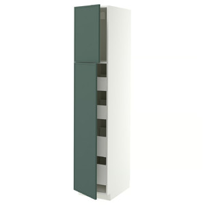 METOD/MAXIMERA Hi cab w 2 doors/4 drawers, white/Aspudden dark grey-green, 40x60x200 cm