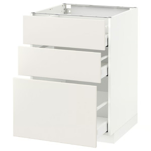 METOD/MAXIMERA Base cabinet with 3 drawers, white, Veddinge white, 60x60 cm