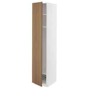 METOD High cabinet w shelves/wire basket, white/Tistorp brown walnut effect, 40x60x200 cm