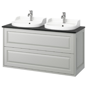 TÄNNFORSEN / RUTSJÖN Wash-stnd w drawers/wash-basin/taps, light grey/black marble effect, 122x49x76 cm