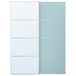 MEHAMN/AULI Pair of sliding doors, aluminium double sided/light blue mirror glass, 150x201 cm