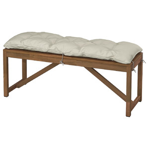 NÄMMARÖ Bench with cushion, light brown stained/Kuddarna light grey-beige, 120 cm