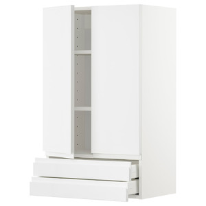 METOD / MAXIMERA Wall cabinet w 2 doors/2 drawers, white/Voxtorp high-gloss/white, 60x100 cm
