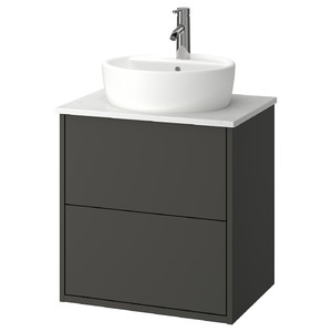 HAVBÄCK / TÖRNVIKEN Wash-stnd w drawers/wash-basin/tap, dark grey/white marble effect, 62x49x79 cm