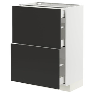 METOD / MAXIMERA Base cab with 2 fronts/3 drawers, white/Nickebo matt anthracite, 60x37 cm