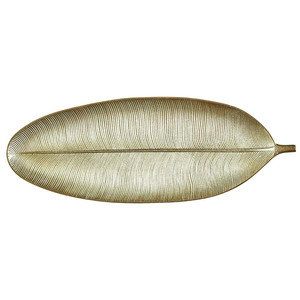 Wooden Decorative Tray Leave 59cm, gold