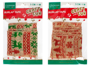 Christmas Decorations Burlap Tape 5cm x 1m, 1pc, random patterns