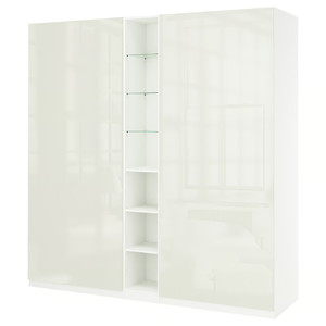 PAX / FARDAL Wardrobe combination, white high-gloss/white white, 235x60x236 cm
