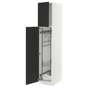 METOD High cabinet with cleaning interior, white/Nickebo matt anthracite, 40x60x200 cm