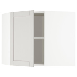 METOD Corner wall cabinet with shelves, white/Lerhyttan light grey, 68x60 cm