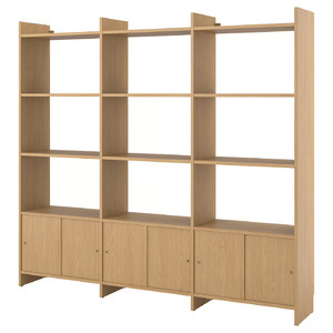 LÅDMAKARE Storage combination w sliding doors, with 9 shelves/oak effect, 238x35x212 cm