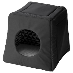 LURVIG Cat bed/house with cushion, black white/light grey, 38x38x37 cm