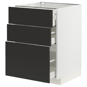 METOD / MAXIMERA Base cabinet with 3 drawers, white/Nickebo matt anthracite, 60x60 cm