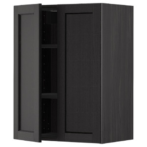 METOD Wall cabinet with shelves/2 doors, black/Lerhyttan black stained, 60x80 cm