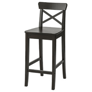 INGOLF Bar stool with backrest, brown-black, 63 cm