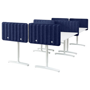 BEKANT Desk with screen, white/blue, 320x160 48 cm