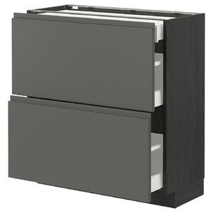 METOD / MAXIMERA Base cab with 2 fronts/3 drawers, black/Voxtorp dark grey, 80x37 cm
