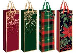 Gift Bag Bottle 130x360mm 12-pack, assorted patterns