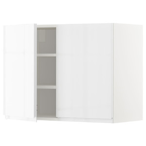 METOD Wall cabinet with shelves/2 doors, white/Voxtorp high-gloss/white, 80x60 cm