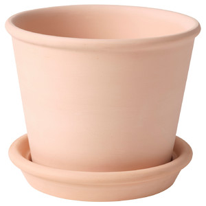 MUSKOTBLOMMA Plant pot with saucer, in/outdoor terracotta, 12 cm