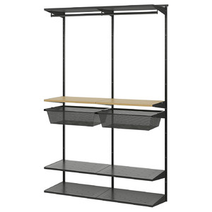 BOAXEL Wardrobe combination, anthracite/oak, 125x40x201 cm