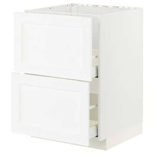 METOD / MAXIMERA Base cab f sink+2 fronts/2 drawers, white Enköping/white wood effect, 60x60 cm